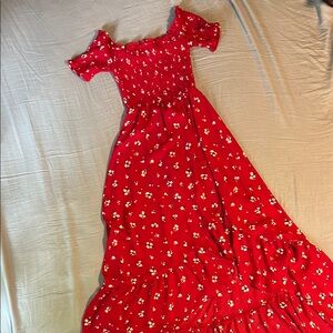 Floral Red Off-Shoulder Dress